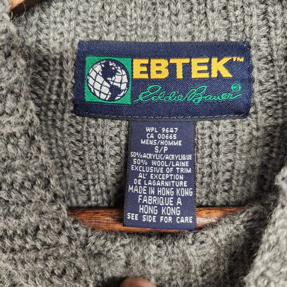 Eddie Bauer Sweater Mens Small EBTEK Wool Blend Grey Black Vintage Hong Kong 90s - Picture 3 of 13